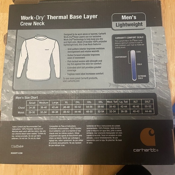 Carhartt Men's Work-Dry® Base Layer Lightweight-Thermal Crewneck Top, Size M NEW - Picture 2 of 5